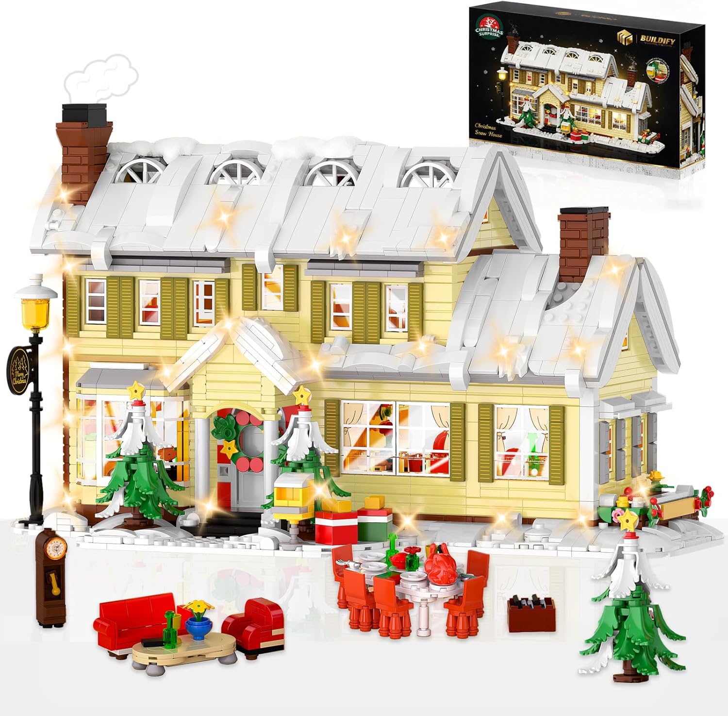 Premium Christmas Holiday House Building Set with LED Light, 2046 PCS DIY Christmas Vacation Snow Village Kit, Collectible Decor for Adults & Family, for Christmas/Birthday Party