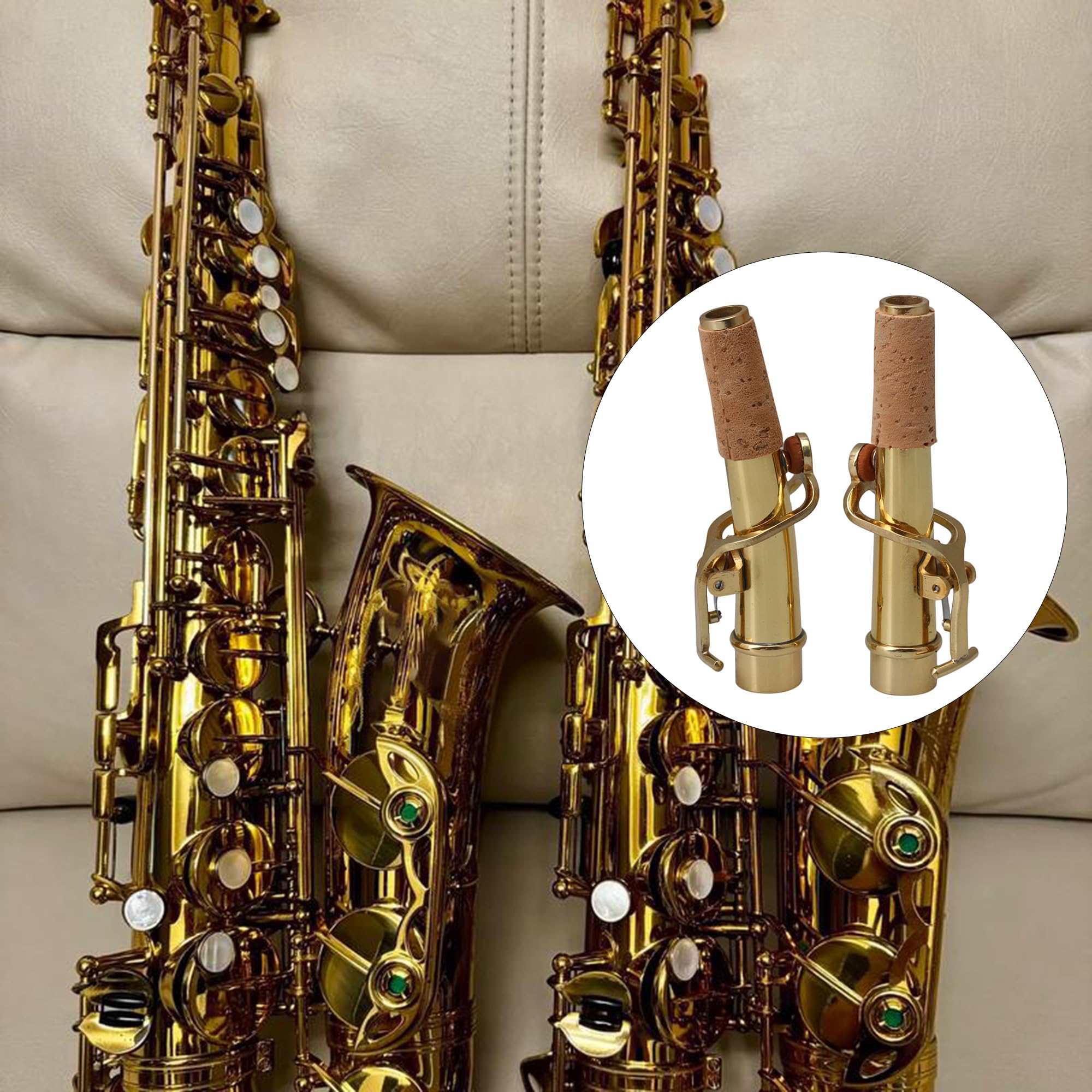 Lot de 2 accessoires de saxophone en métal doré et bois pour saxophone soprano 10 x 3 cm