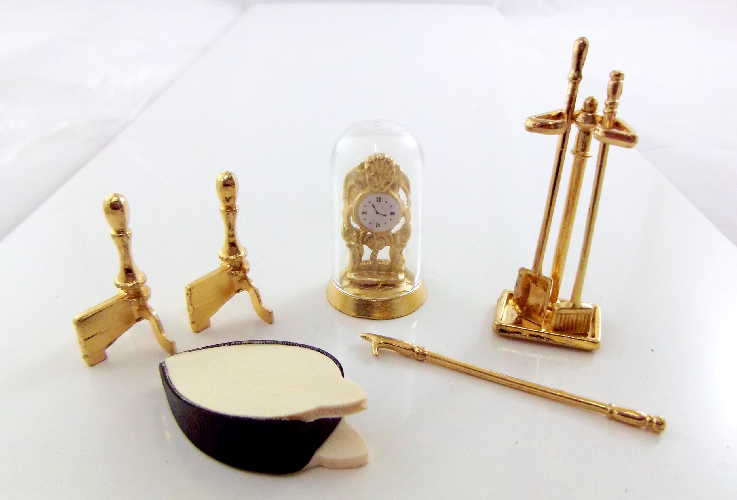 Dolls House Victorian Fireplace Companion Set & Clock Miniature 1:12 Accessory