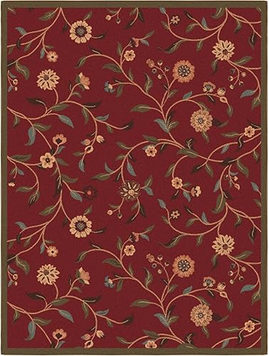 Miniatura 6 de Ottomanson Ottohome Collection - Alfombra antideslizante de goma con diseño de hojas florales de 5 x 7 pies, 5 x 6 pies 6 pulgadas, color rojo
