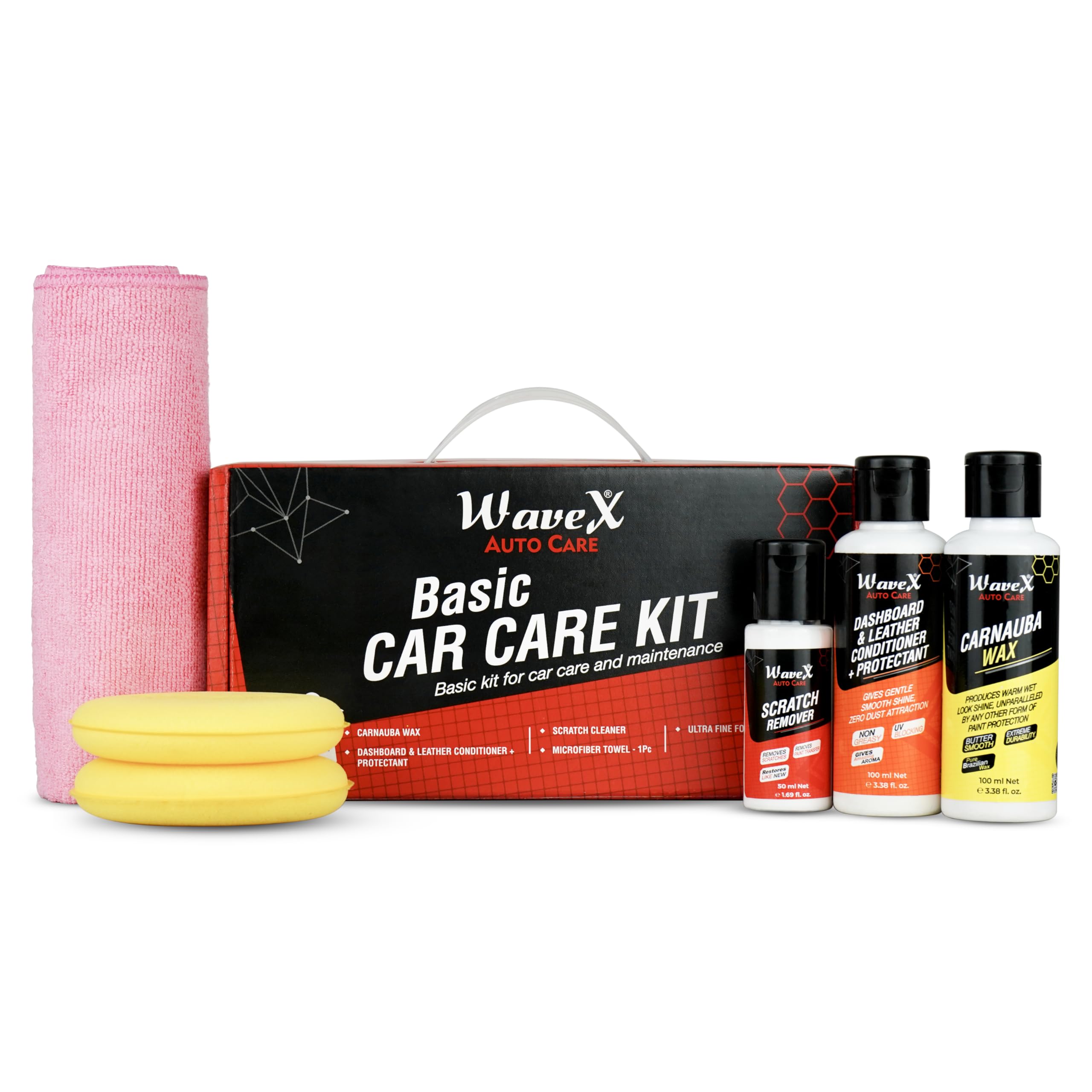 Wavex Car Cleaning Kit Contains Car Polish Carnauba Wax, Car Dashboard Polish, Car Scratch Remover, Premium Microfiber Cloth, 2- Ultra Fine Foam Applicators-picture-17