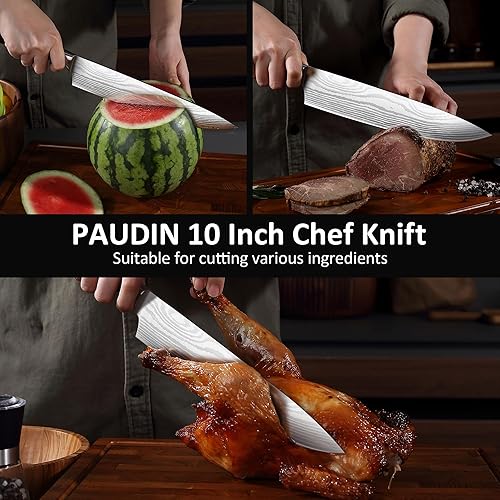 Miniatura 5 de PAUDIN Cuchillo de chef, cuchillo de carne de 10 pulgadas, cuchillos de corte de pechuga ultra afilados, cuchillo de cocina de acero inoxidable de