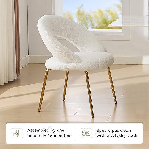 Miniatura 6 de GDFStudio Juego de 1 sillas de comedor tapizadas sin brazos, silla auxiliar moderna con patas de metal dorado, silla de ocio minimalista con