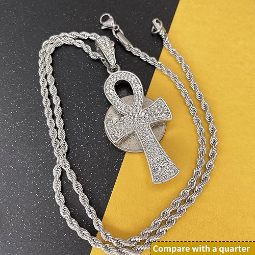 Vista 3 de ZeaLian Collar de cruz de circonita, hip hop, chapado en oroplata, cristal egipcio, collar de cruz de cristal egipcio copto Ankh, joyería