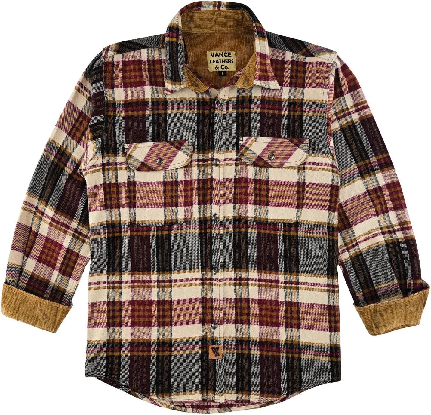 Men's Long Sleeve Plaid Button Down Casual Flannel Shirt, for Men Soft 100% Cotton, Corduroy Cuffs