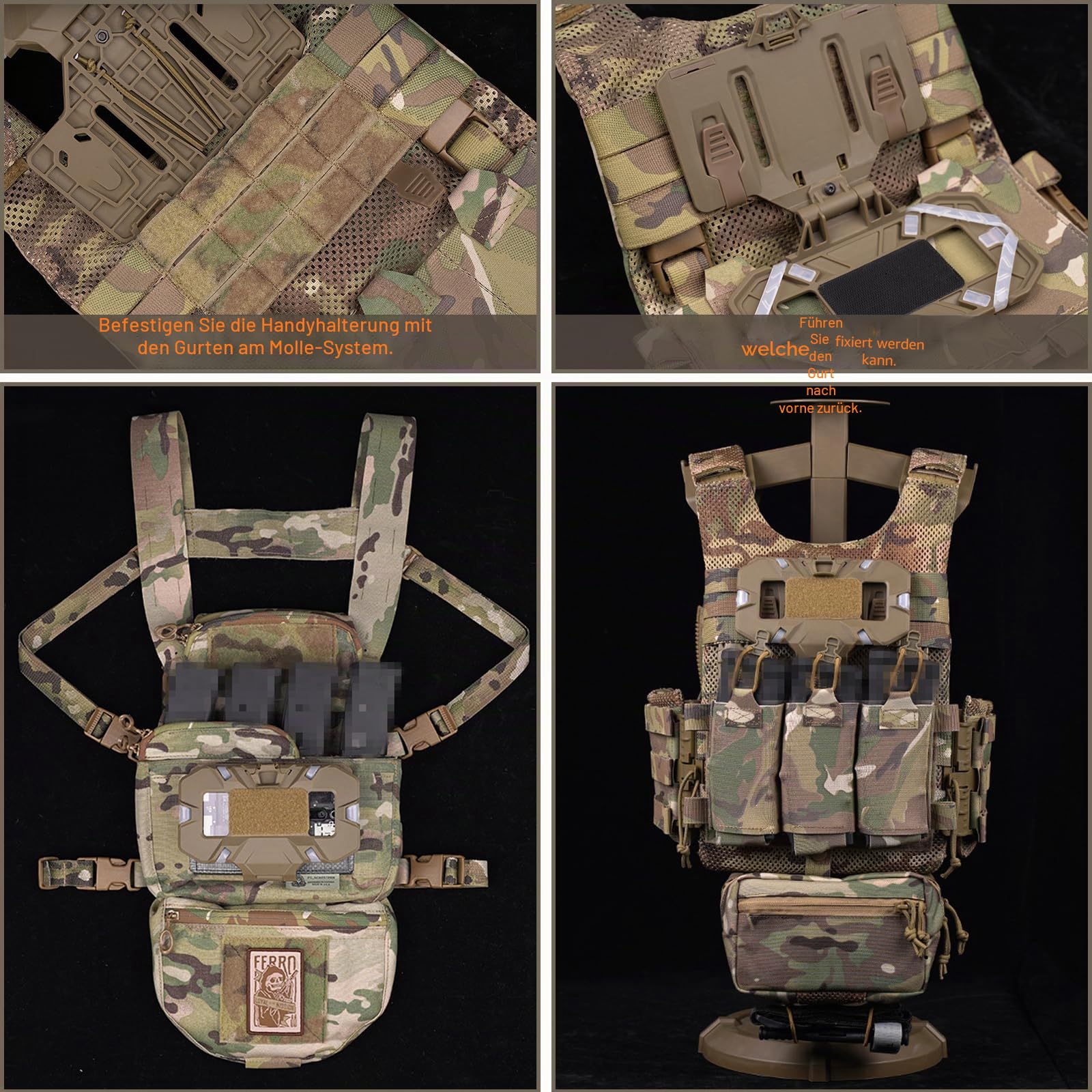 WYNEX Airsoft Plattenträger Handy Halterung, Taktische Molle Westen Zubehör, Chest Rig Handy Brusthalter für Mobiltelefone, Outdoor, Laufen, Wandern (Bildschirmgröße von 4,7"-6,7")