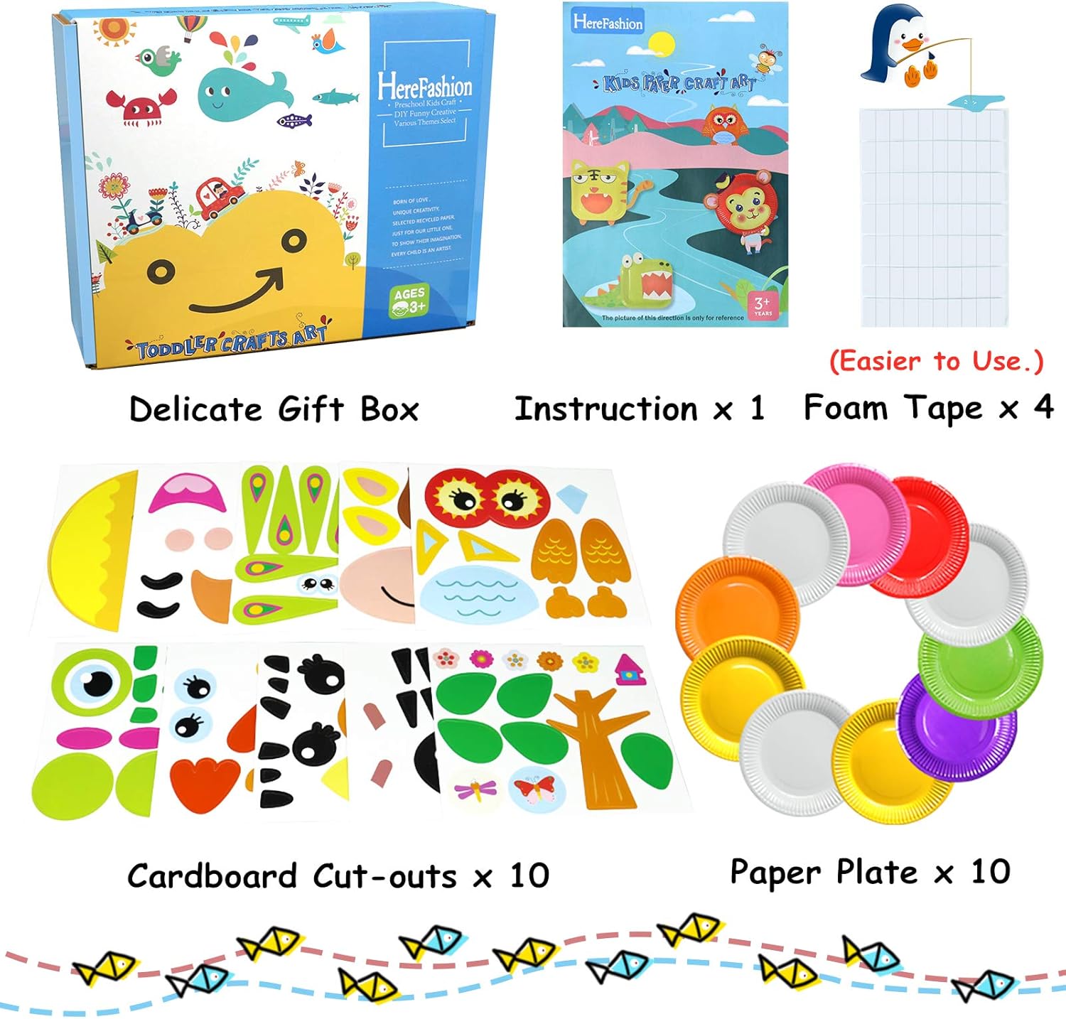 Here Fashion Toddler Crafts Paper Plate Art Kit Arts and Crafts for Kids Boys Girls Preschool Easy Animal Plate Craft DIY Projects Supply Kit Creative Home Activity Craft Party Groups Gift Pack of 10 : Toys & Games