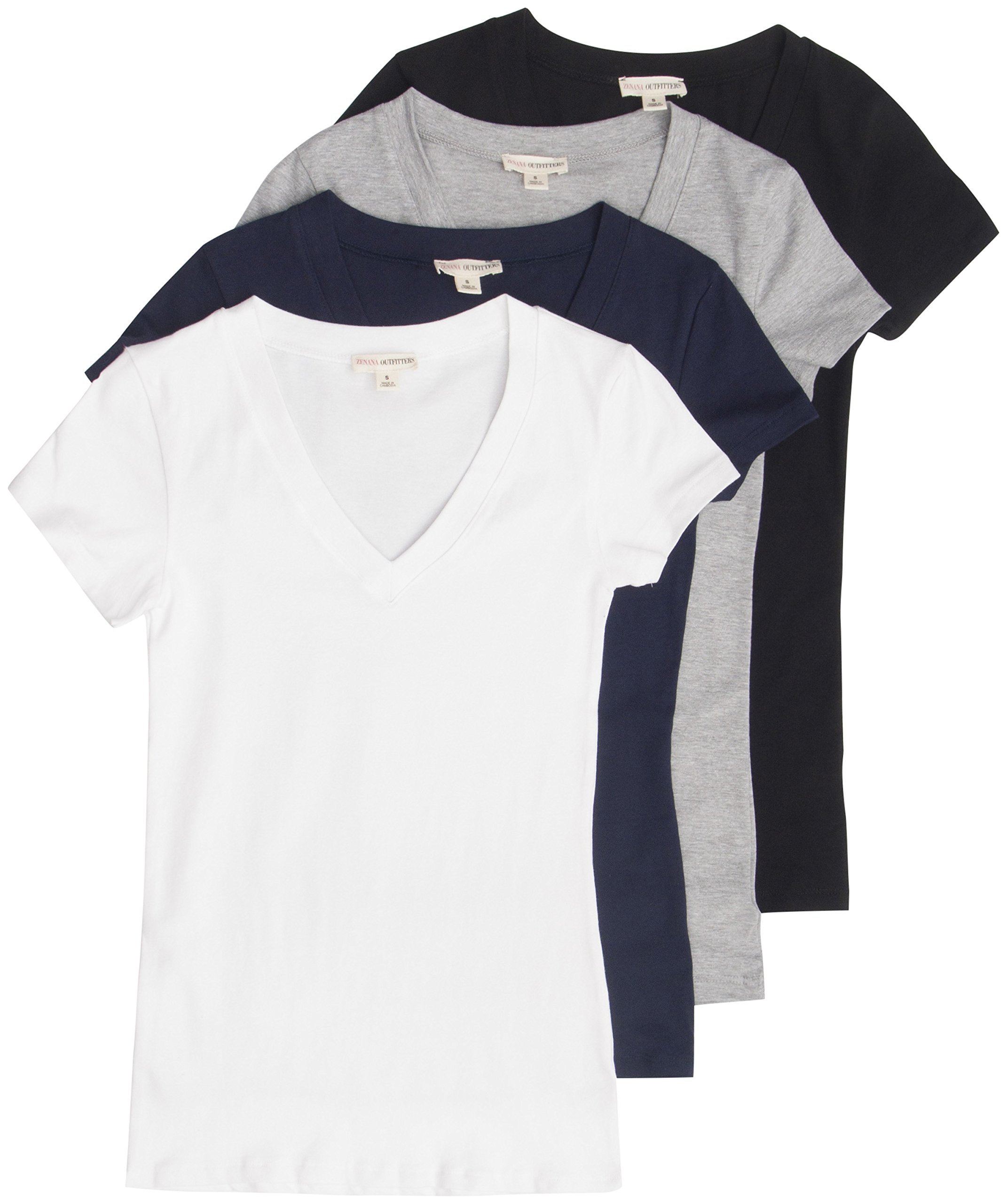Zenana Outfitters4 Pack Zenana Women's Basic V-Neck T-Shirts