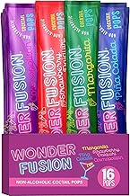 Wonder Fusion Non-Alcoholic Cocktail Freeze Pops Variety Pack - 16 Ice Pops | Margarita, Strawberry Daiquiri, Pina Colada & Cosmopoliton | Refreshing Freezer Bars | Great for the Beach, BBQs, Picnics, Parties | Kosher