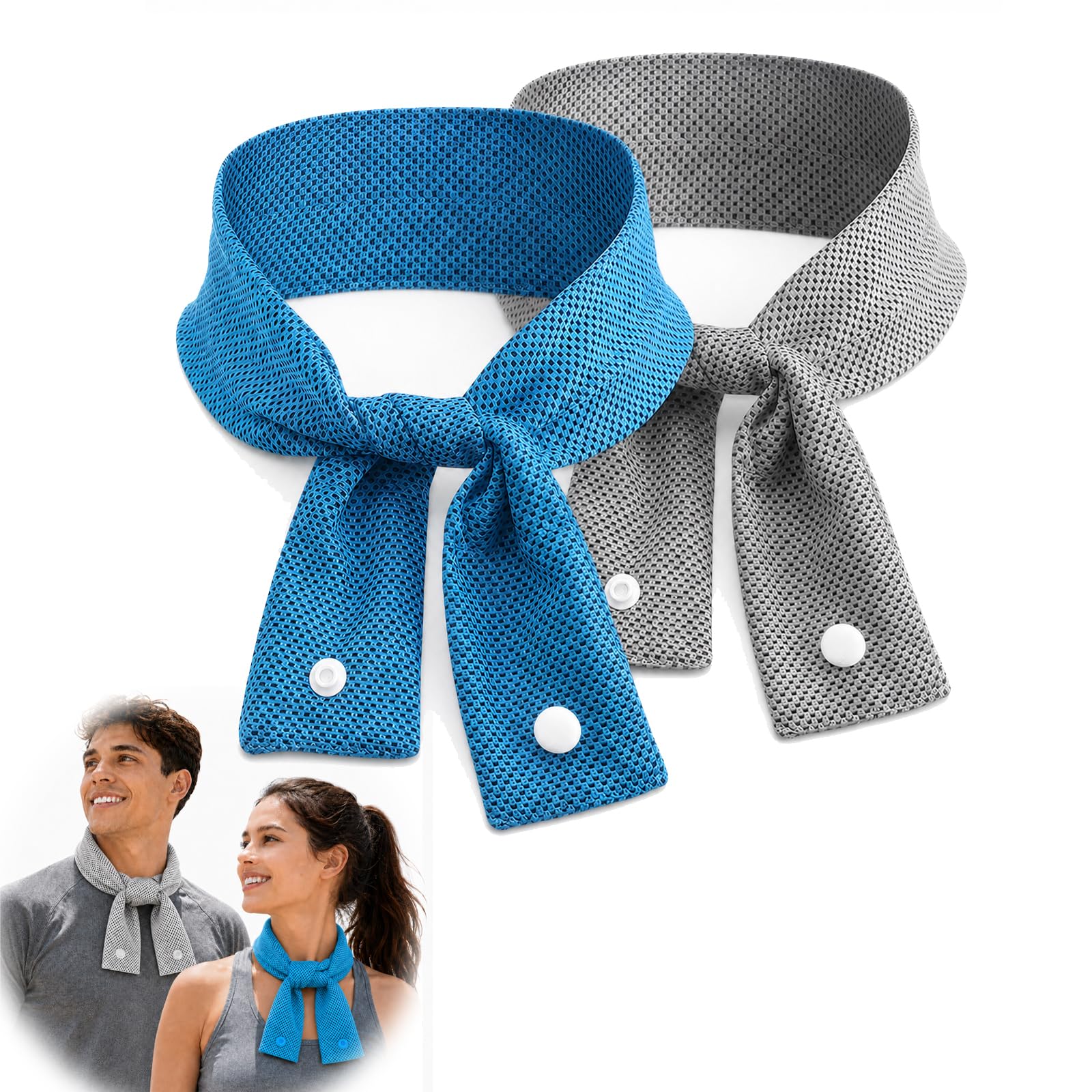 JILLICK Long-Lasting Neck Towel Set - Breathable Lightweight Cold Towel For Hot Weather, Versatile Wrap For Neck Wrists Head, For Gym Hiking Camping Running, Sweat For Men Women Outdoor (Gray+Blue)