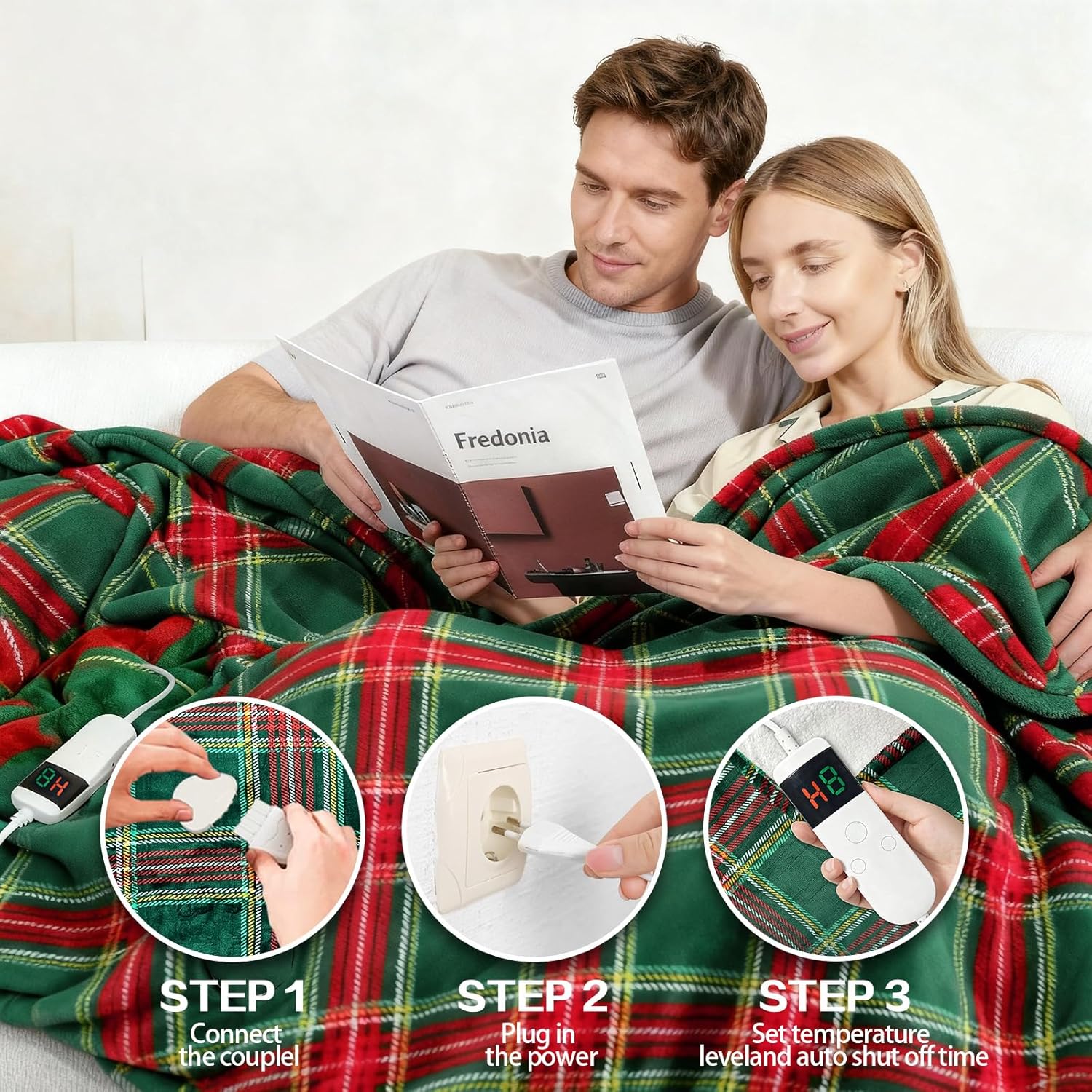 Electric Blanket Heated Throw, Soft Flannel 50"x60" Plaid Heating Blanket with 8 Hours Auto Off 10 Fast Heating Levels Machine Washable Sherpa Heated Blanket with Overheating Protection - Image 7