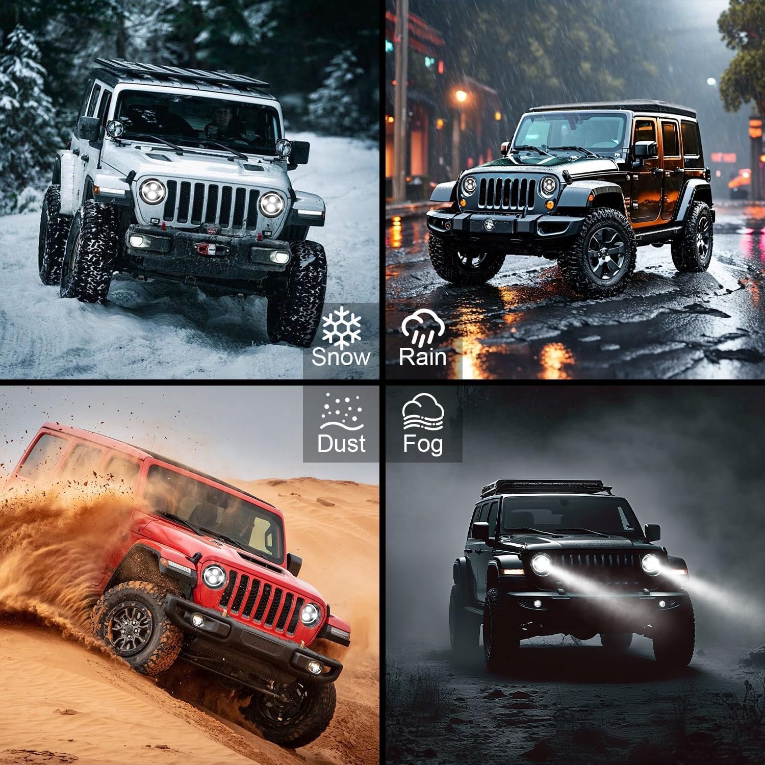 7" Round LED Headlight, 2PCS 6000LM Round LED Headlamp with Halo Ring Angel Eyes with H4 to H13 Adapter for Jeep Wrangler TJ JK CJ, Plug and Play
