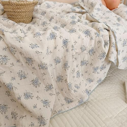 Vista 92 de BuLuTu Mantas de muselina para bebés, niños y niñas, 100% algodón, manta reversible para bebé, manta para cuna, suave, transpirable