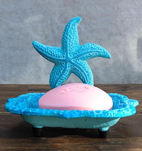 Miniatura 5 de Ebros Gift Jabonera de hierro fundido marino oceánico costero rústico azul estrella de mar estrella de mar 6 pulgadas de largo decorativa decorativa