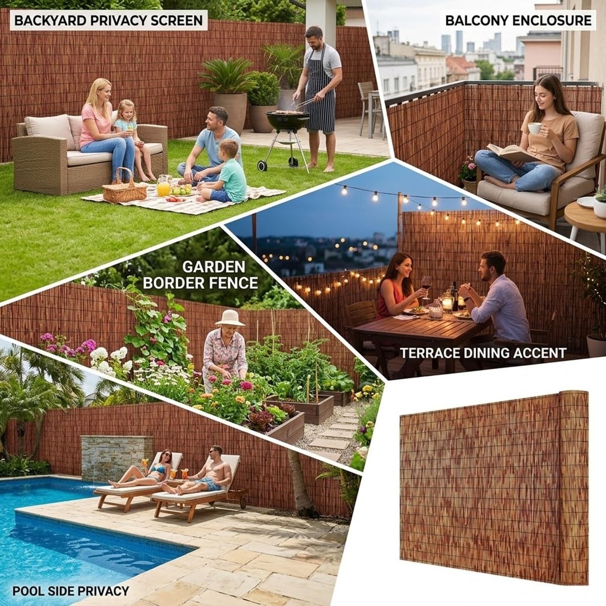 Rollo de Cañizo Natural para Ocultación Balcón y Terraza, Valla de Cañizo Natural Exterior para Privacidad Jardín, Pantalla Protector Visual y Cortavientos Resistente(91x792cm(3x26ft))