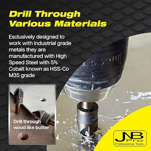 Miniatura 3 de JNB Pro 5 brocas avellanadoras para acero, tamaños 14 pulgadas, 38 pulgadas, 12 pulgadas, 58 pulgadas, 34 pulgadas, avellanadores de trabajo de