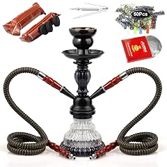 2 Hose Hookah Set 11 Glass Hookah Shisha with Stable Glass Vase Base with Coals Tips and Foil