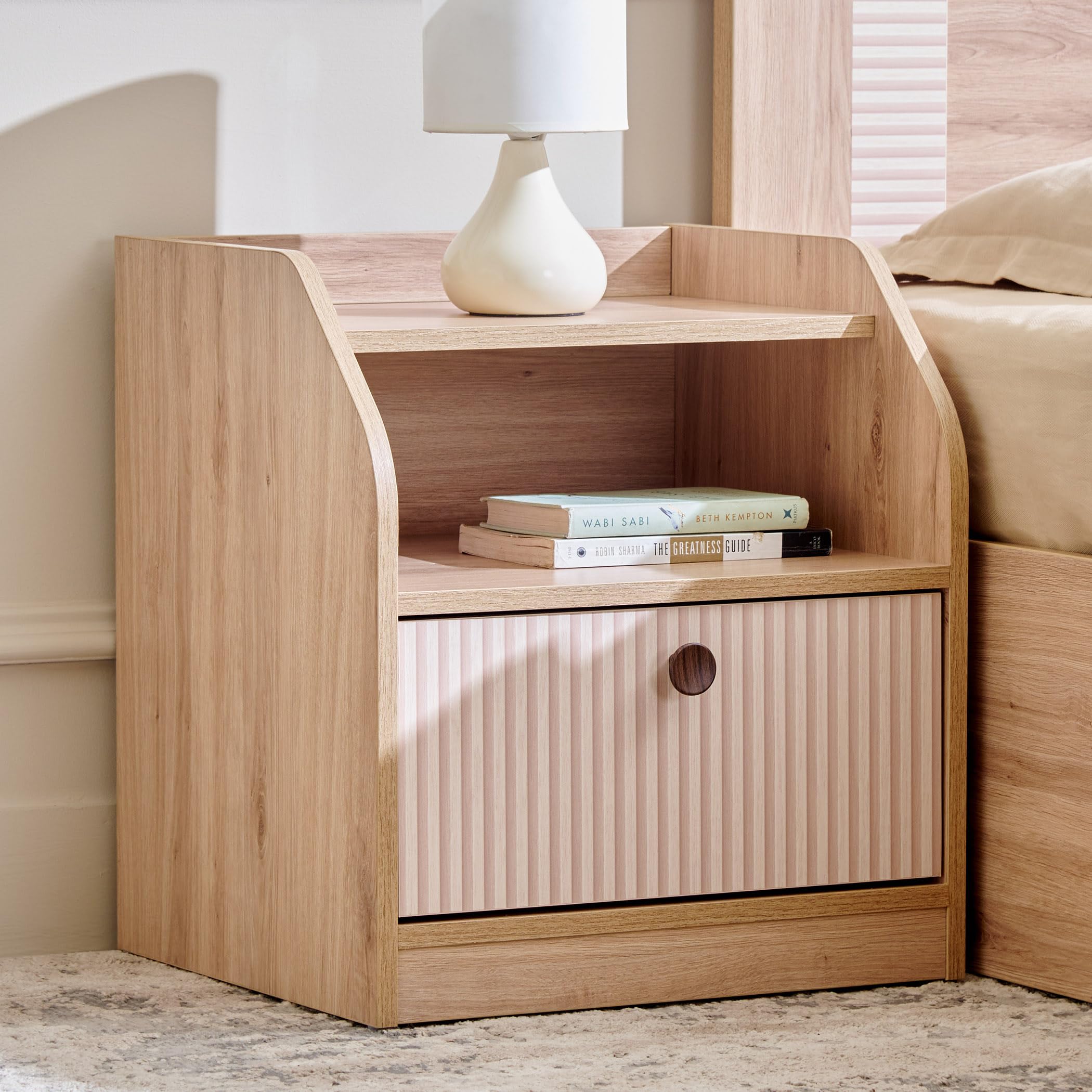 Home Centre Lexus Bedside Table with Drawer - Oak-picture-21
