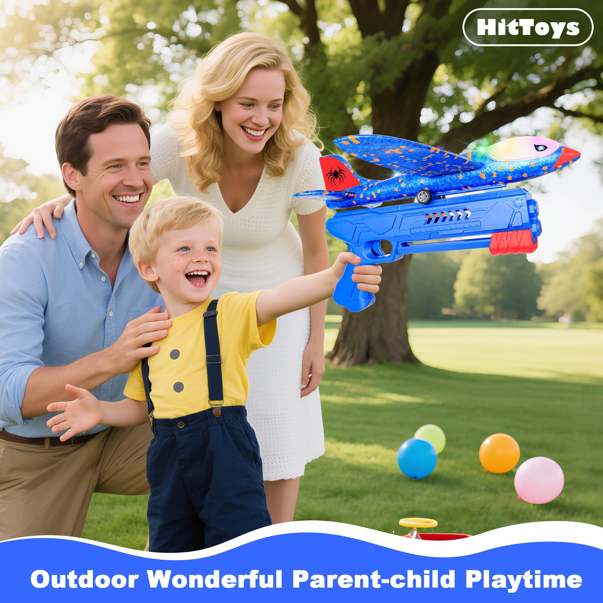 3 Pack Airplane Launcher Toys for Kids, Spider Foam Gliders Catapult Planes with Led, 2 Flight Modes Old Boys Girls Outdoor Flying Toy Outside Sport Birthday Gifts