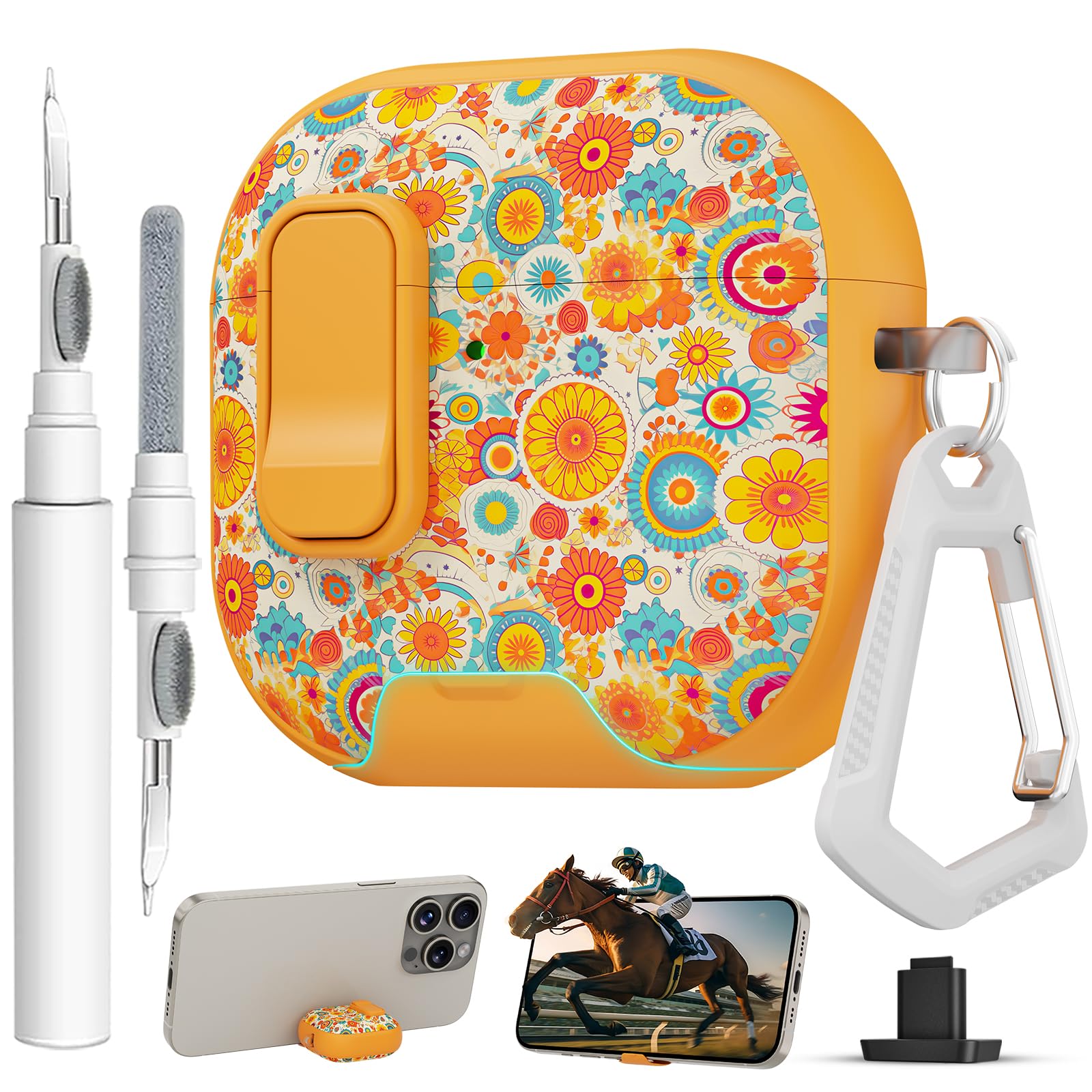 for AirPods 4 Case with Safty Lock &amp; Phone Stand,Cute Floral Pattern Style