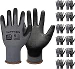 Safety Work Gloves PU Coated, 12 Pairs Seamless Knit Gloves with Polyurethane Coating Working Gloves Excellent Grip for Men & Women, Gardening Gloves, Ideal for General Duty Work (Black, Medium)