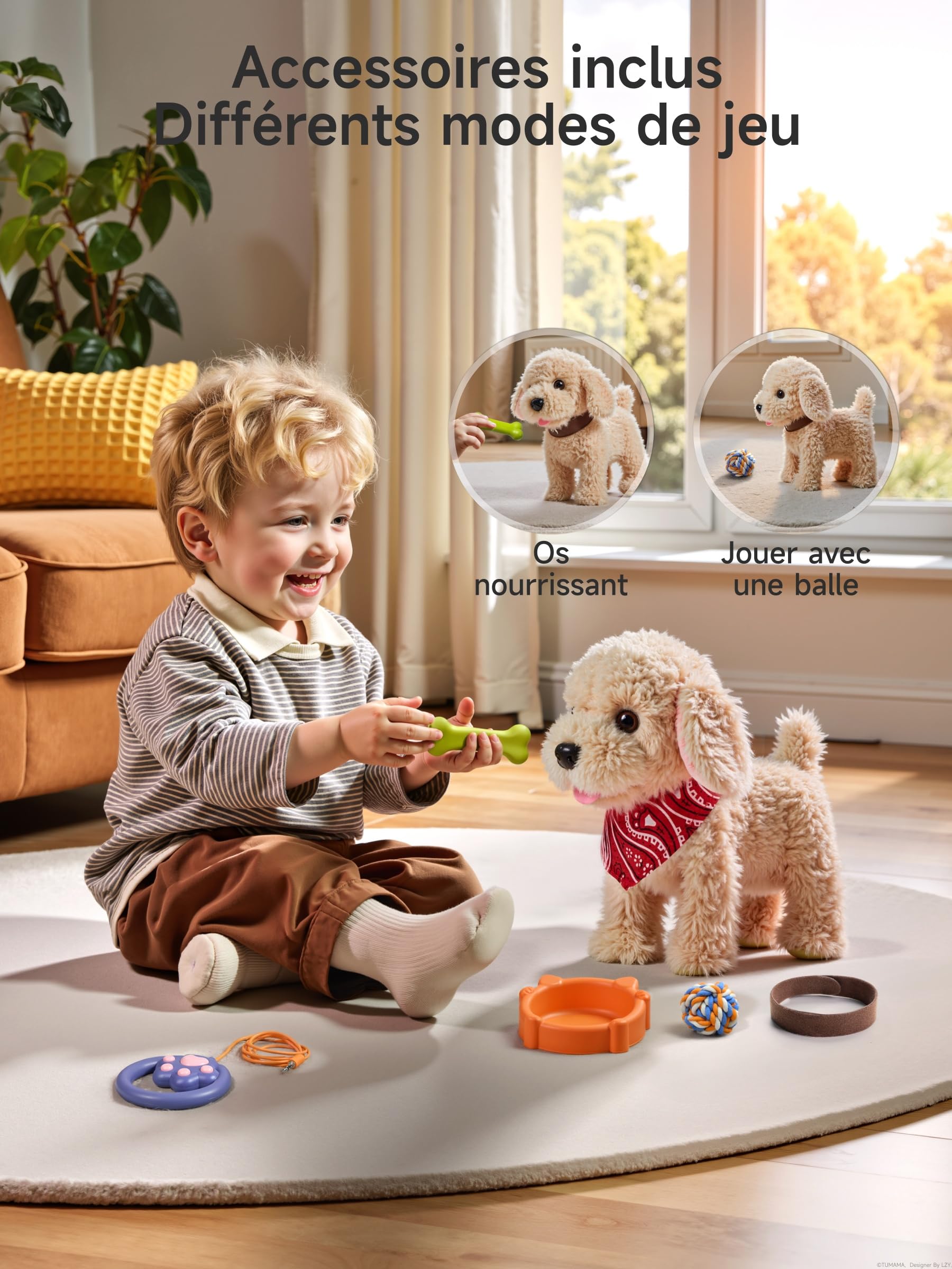 TUMAMA Chien Interactif Jouet Enfant Fille 3 4 5 6 Ans, Peluche Interactive Dog Robot, Peluches et Animaux Interactifs, Electronique Chien Qui Marche et Aboie en Laisse, Cadeau Fille Anniversaire