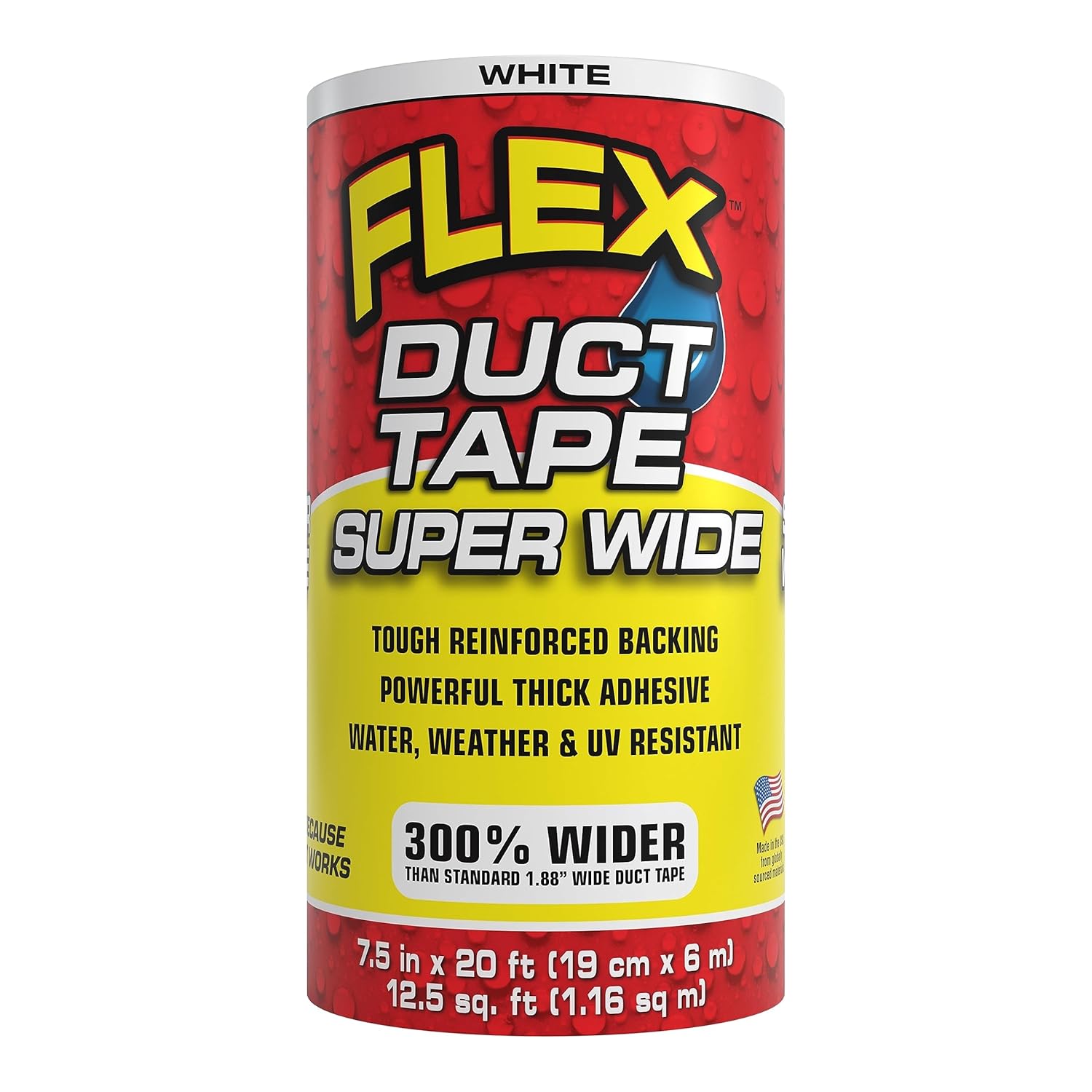 Flex Duct Tape, Super Wide, 7.5 Inches x 20 Feet, White