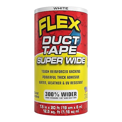 Cinta adhesiva flexible, súper ancha, 7.5 pulgadas x 20 pies, blanca, resistente, multisuperficie, resistente al agua, a la intemperie y a los rayos