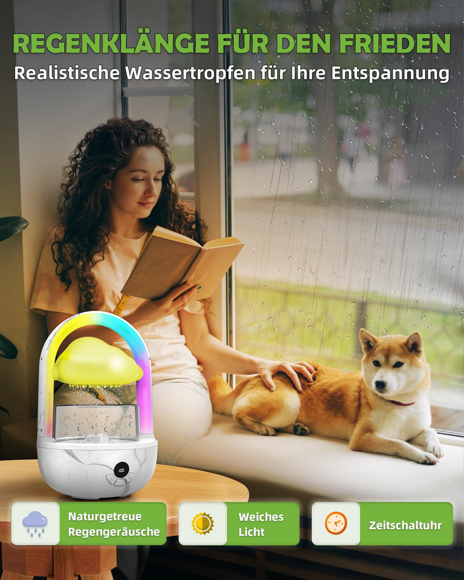 Regenwolken Luftbefeuchter Mit Regenbogenlicht, Weljoy Humidifier Mit Exklusive APP, Luftbefeuchter Schlafzimmer Mit Marmortextur & 7 Farben LED-Lichtern, Raumbefeuchter Für Schlafen/Entspannung
