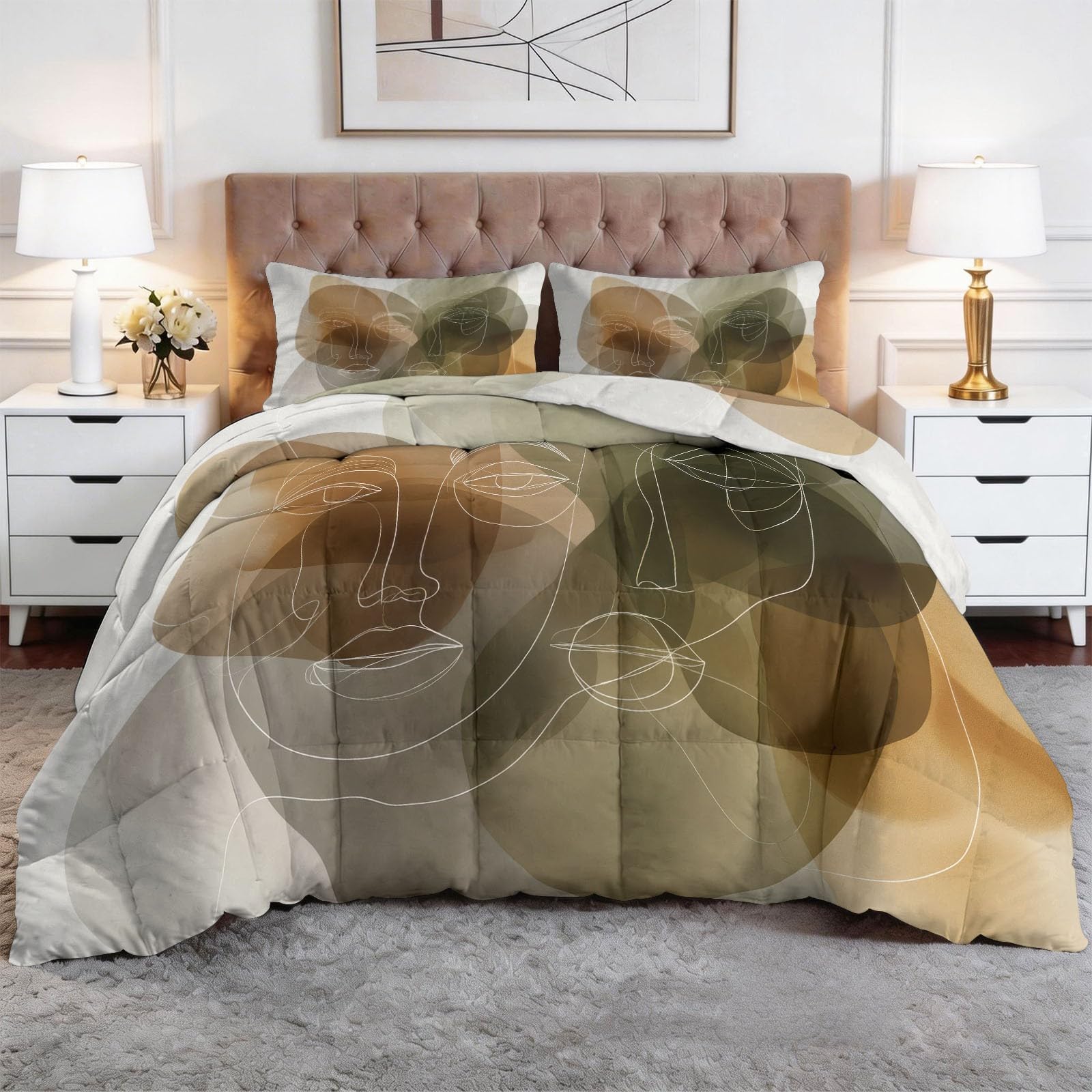 Couette sans housse 140x200 4 saisons, édredon réversible imprimé et 2 taies d'oreiller
