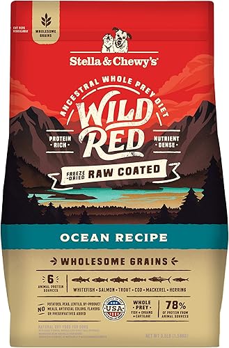 Stella & Chewy's Wild Red Dry - Comida para perros, cruda y recubierta, con alto contenido de proteínas, granos sanos, receta para el océano, 3.5 lb