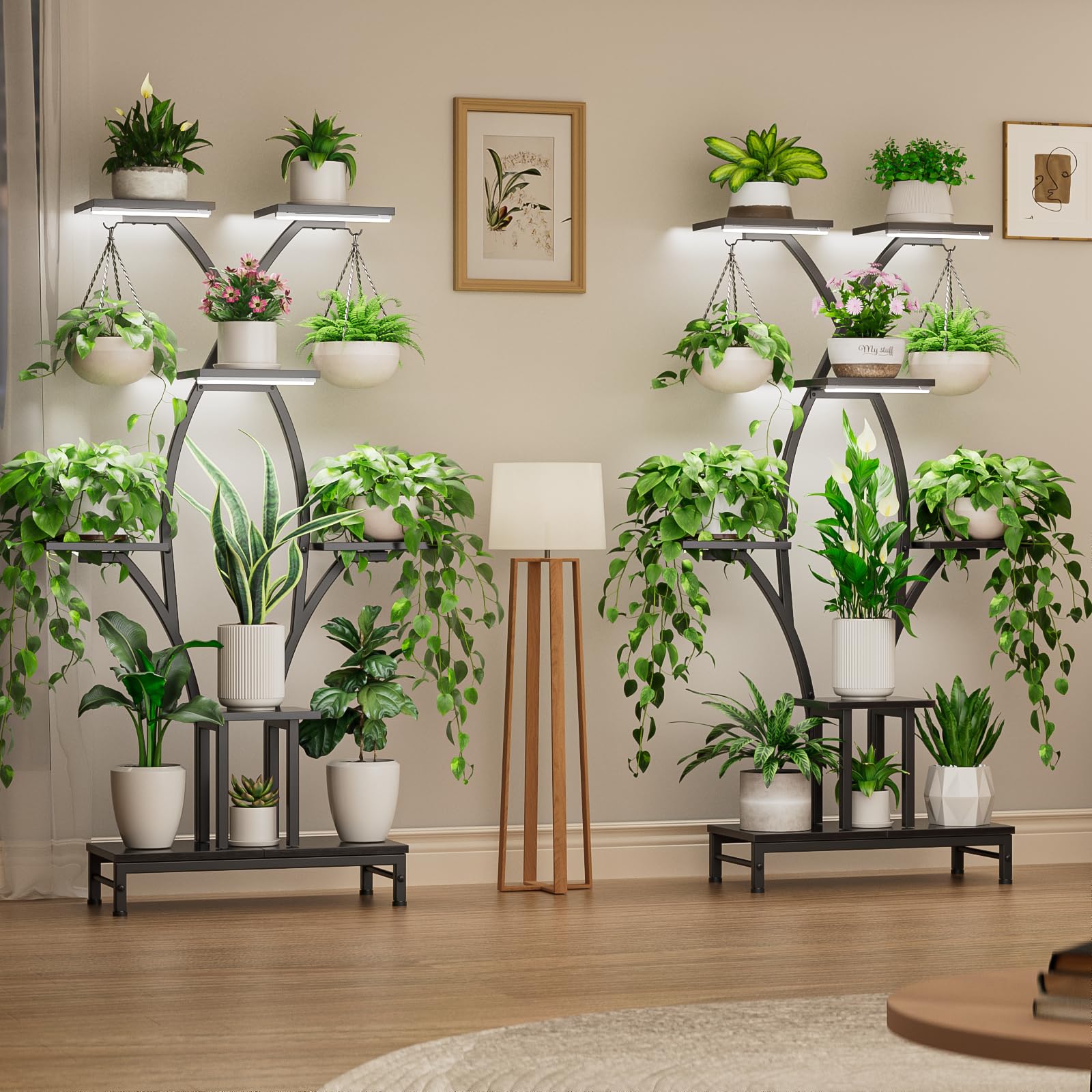 Mutool - Soporte para plantas de interior con luces de crecimiento, estante alto de 163 cm para exhibición de flores, soporte de esquina que ahorra espacio para decoración del hogar, sala de estar