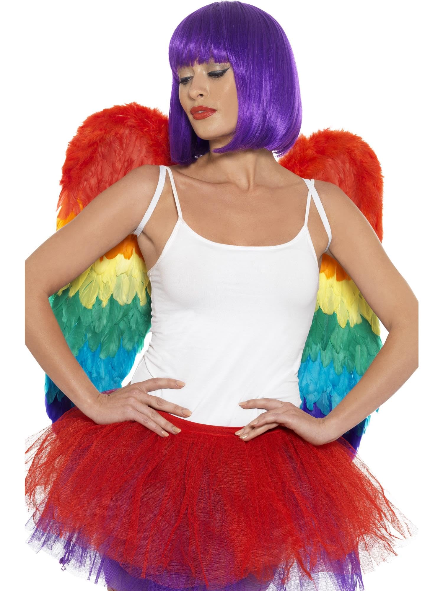 Smiffys Feather Wings, Rainbow 60cm x 60cm, Rainbow/Gay Pride Items Fancy Dress, Adult Dress Up Accessories