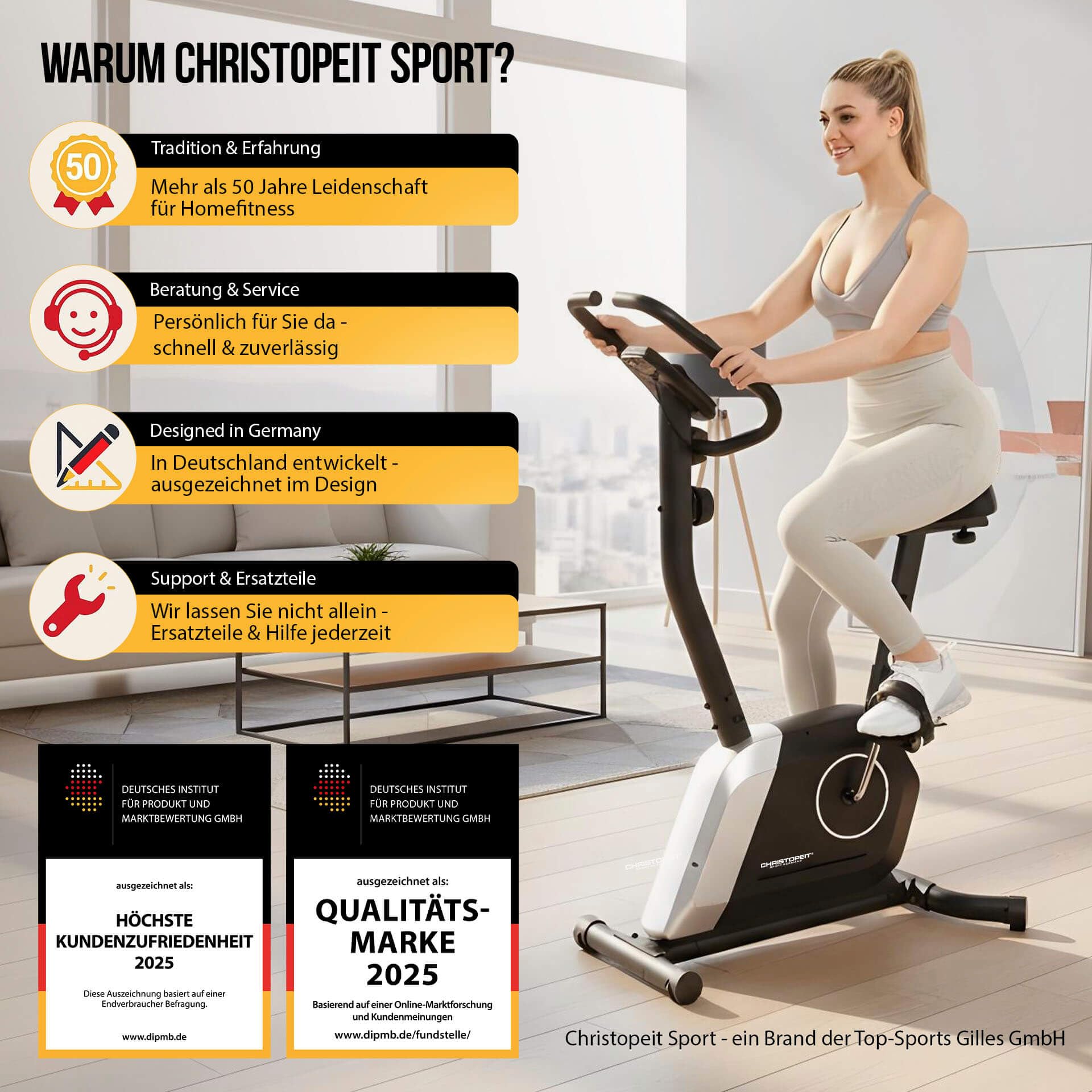 Christopeit Heimtrainer „Activ“ – leises Fitnessbike mit Magnetbremse, 14 Widerstandsstufen, LCD-Display, Pulsmessung & Tablet-Halterung