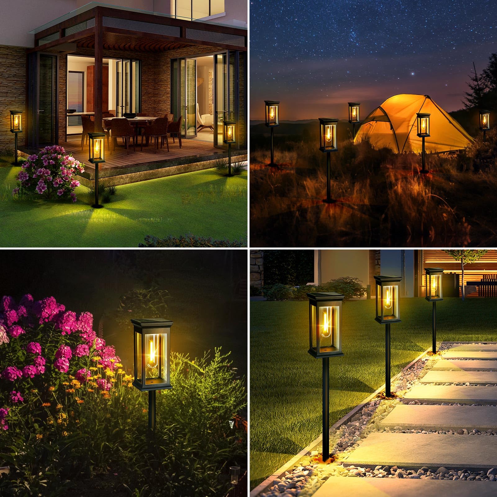 Lampade Solari per Giardino Esterno, Luci Moderne in Confezione da 4, On-Off Automatiche, Decorazione Impermeabile IP65 Bianco Caldo per Prato, Cortile