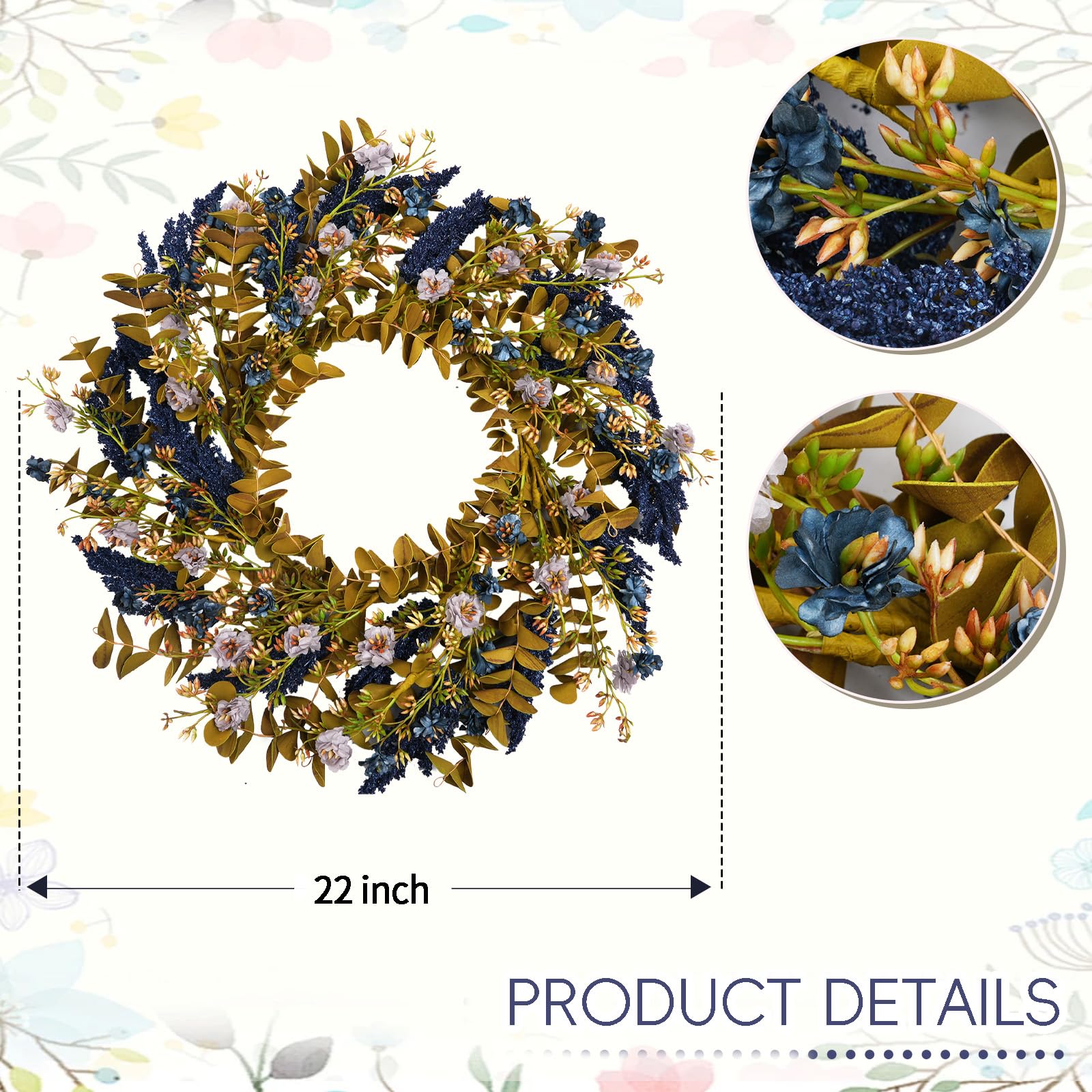 Couronne d'automne de 55,9 cm pour porte d'entrée avec buis et | Couronne de fleurs d'automne avec feuilles de buis douces au toucher pour intérieur et extérieur, couronne de fleurs sauvages