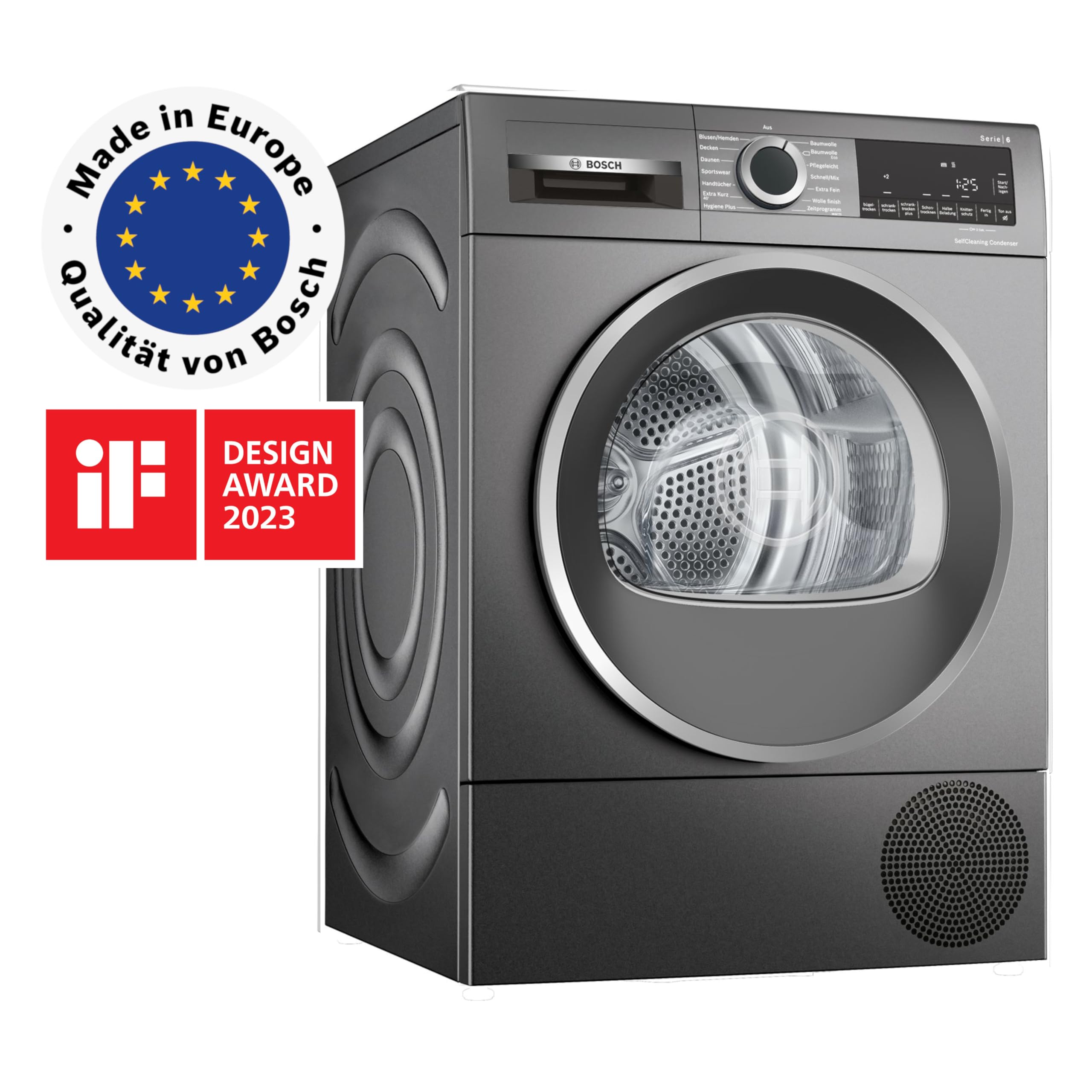 Bosch WQG2450R10 Serie 6 - Secadora de bomba de calor, 9 kg, sistema de secado sensible, estructura de tambor respetuosa con el tejido, secado óptimo AutoDry, diseño antivibración, más estabilidad