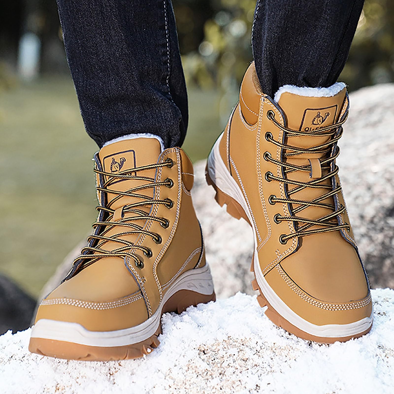 Generisch Bottes de neige d'hiver pour homme avec semelle antidérapante, construction résistante aux chocs, doublure en peluche douce pour les randonnées chaudes en plein air dans la neige