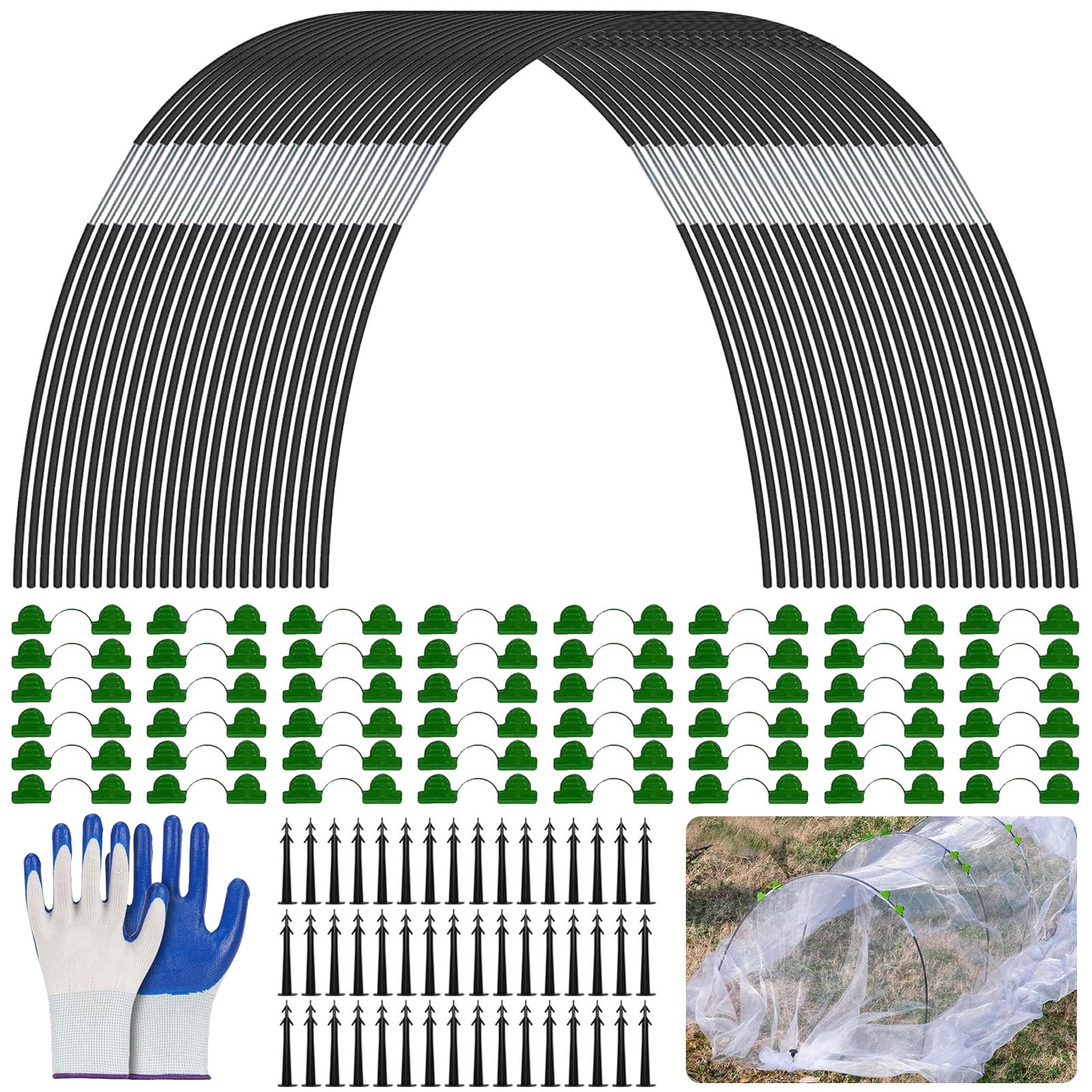 DAZZTIME Cerchi da Giardino per Serra,217 Pezzi Tunnel per Piante,Cerchi per Serra Tunnel Orto,con Guanti,Tunnel per Aiuole Rialzate,Pneumatici per Serra,per Tunnel da Giardino per Cortili.