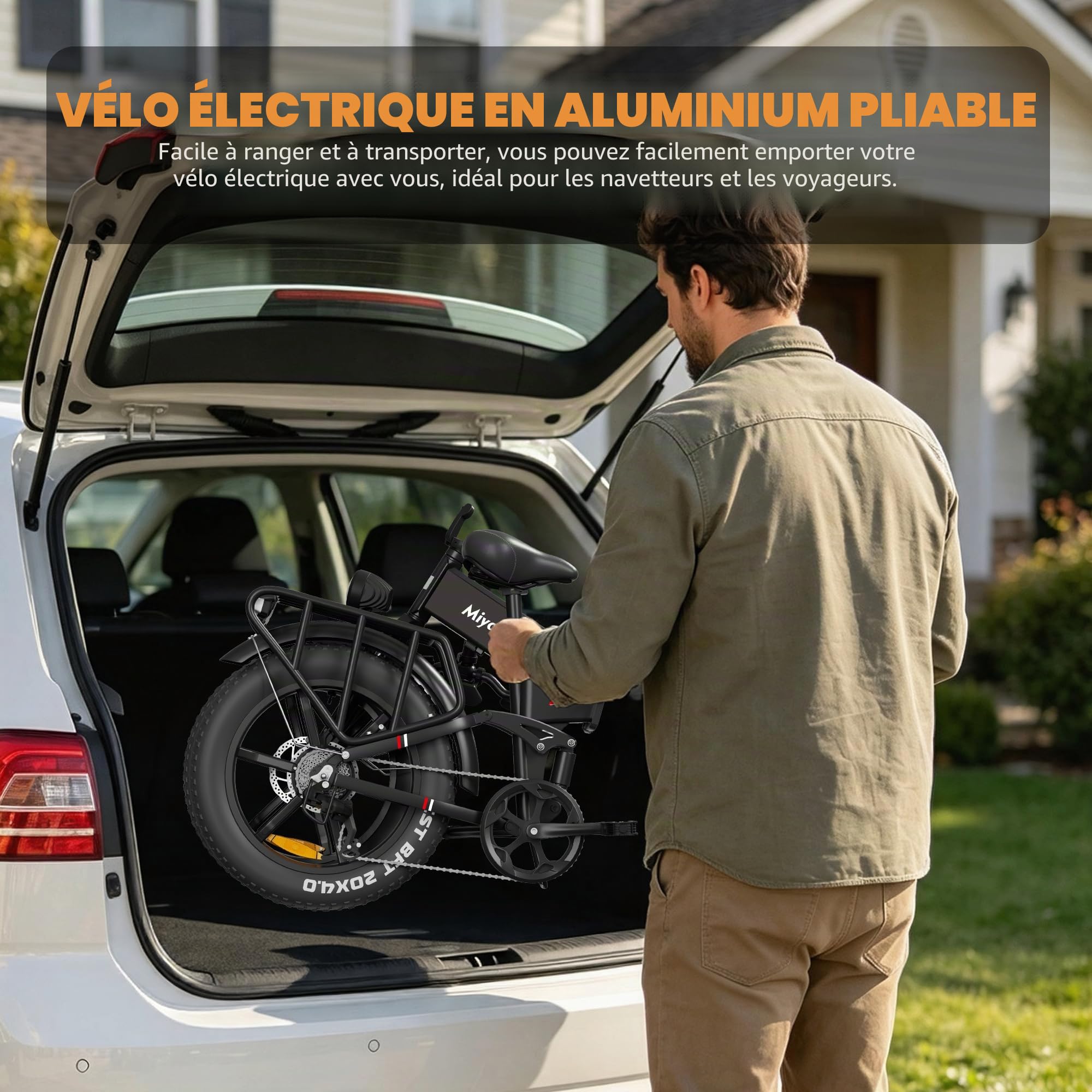 Miyazaki Vélo électrique Pliable pour Adultes, Cadre en Aluminium aérospatial, Moteur sans balais, vélo Pliable avec Batterie Amovible de 48 V, 14 Ah, pneus Fat de 20 x 4,0 Pouces