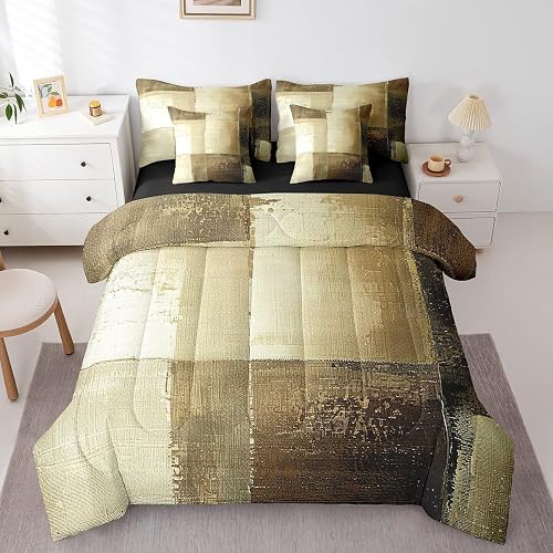 Erosebridal Brown Oil Painting Bedding King Size 7-Piece White Beige Grunge Comf