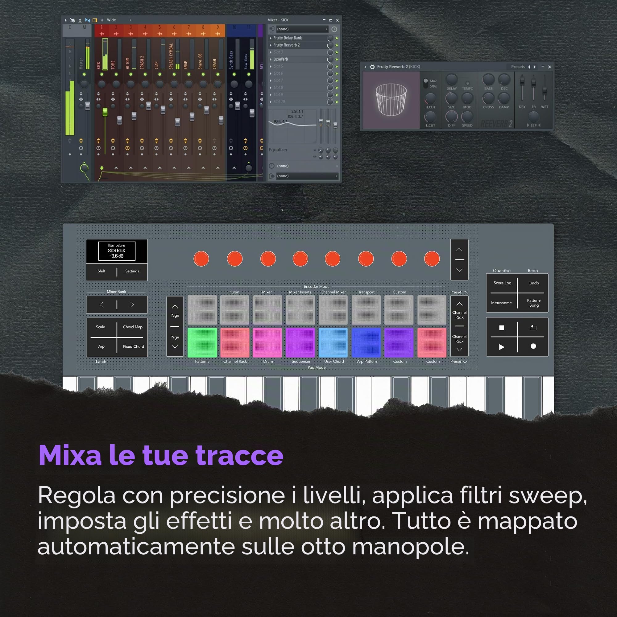 Novation FLkey 2 Mini 25 — Controller MIDI a tastiera con 25 tasti mini per principianti di FL Studio. Crea ritmi con USB, cursori di pitch e modulazione, 16 pad, arpeggiatore e sei mesi di FL Studio