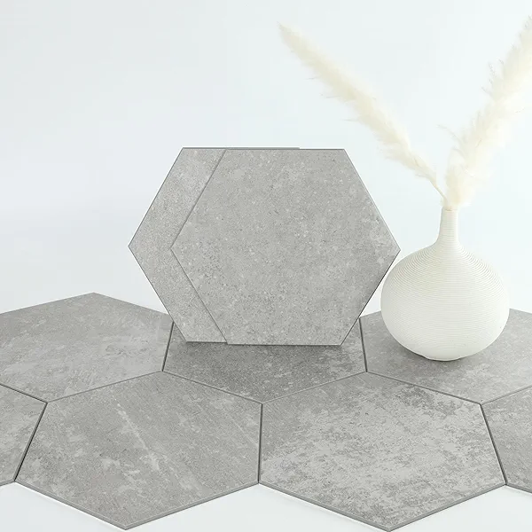 W&S 24-Sheet Hexagon Peel and Stick Floor Tile, Light Gray Peel and Stick Backsplash Tile for Wall, Self Adhesive Faux Stone Flooring DIY for Bathroom, Kitchen, Living Room, RV