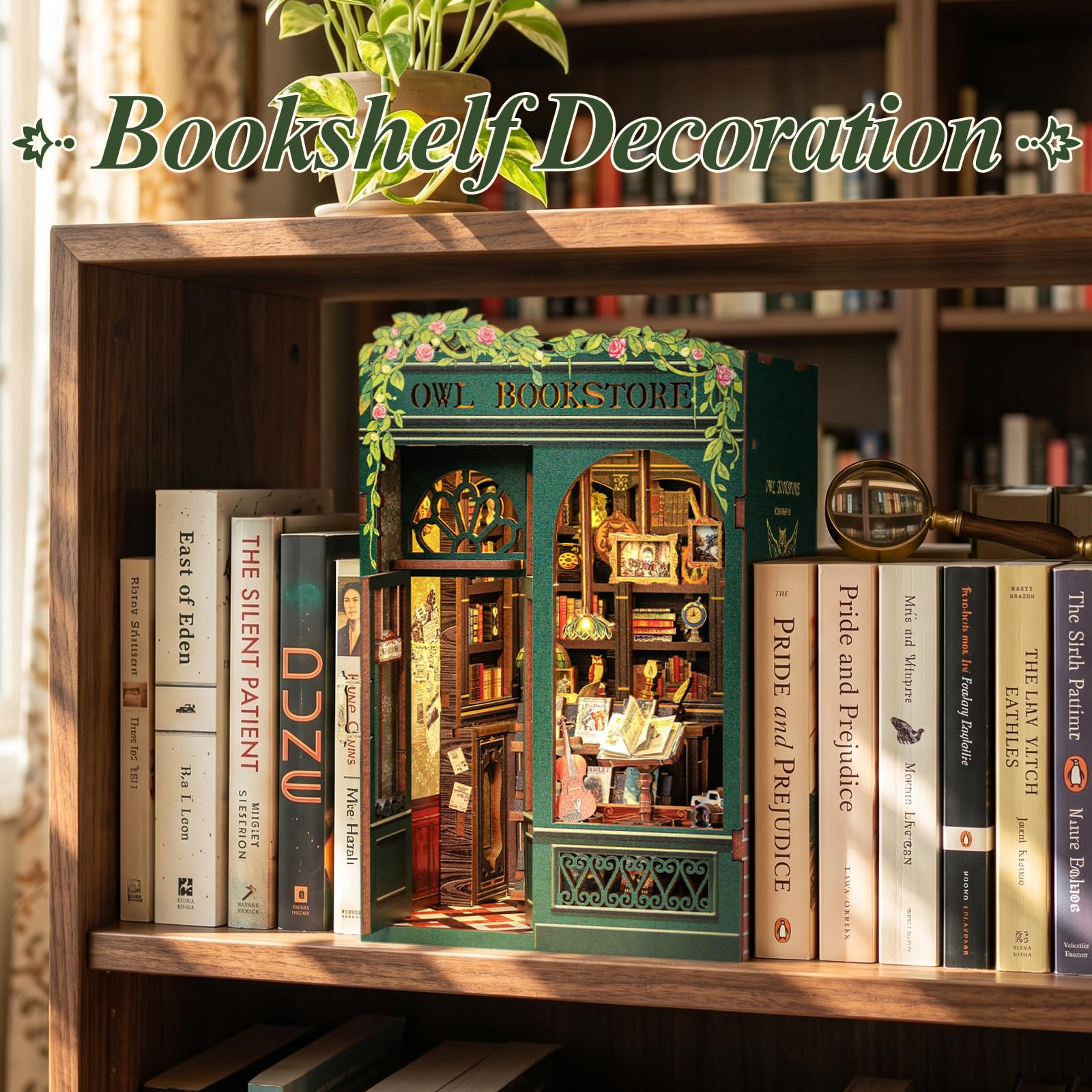 Cutefun Book Nook – 3D-Holzpuzzle für Erwachsene, 139-teiliges Miniatur-Haus Bausatz, DIY Bücherregal-Deko, 3D Puzzle, Geschenk für Frauen, Teenager & Buchliebhaber – OWL Bookstore