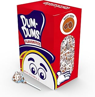 Dum Dums Root Beer Lollipops - Bulk Candy Box with Lollipops Individually Wrapped, Single Flavor Gourmet Suckers - 50 Count