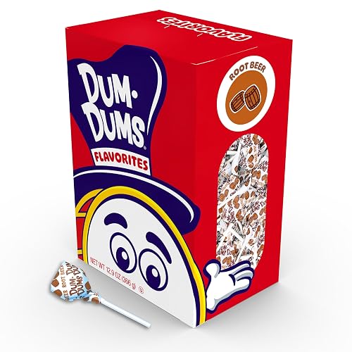 Dum Dums Root Beer Lollipops - Bulk Candy Box with Lollipops Individually Wrapped, Single Flavor Gourmet Suckers - 50 Count - Root-Beer - 50 Count (Pack of 1)