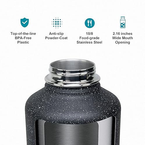 Miniatura 5 de BUZIO Botella de agua de 64 onzas aislada con popote y 3 tapas y bolsa de transporte, a prueba de fugas, botella de agua de acero inoxidable de