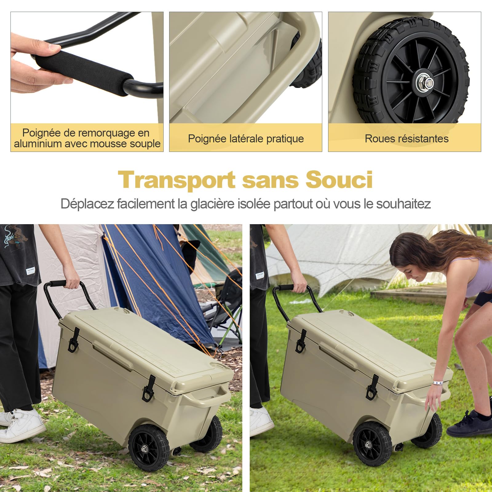 COSTWAY Glacière à roulettes/sans roulettes Portable 71/80/98 L | Glacière Rigide Isotherme Rétention de Glace de 5 à 7 Jours avec Bouchon de Vidange Poignée pour Camping Pique-Nique Pêche
