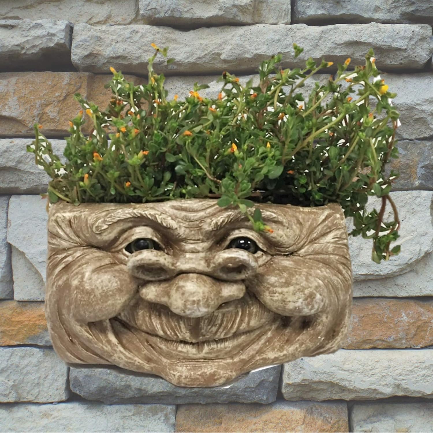 The Face Grandpa Old Hickory Antique White & Grandma Violet Stone Wash Statue Tree & Patio Wall Planters Outdoor Garden Statue