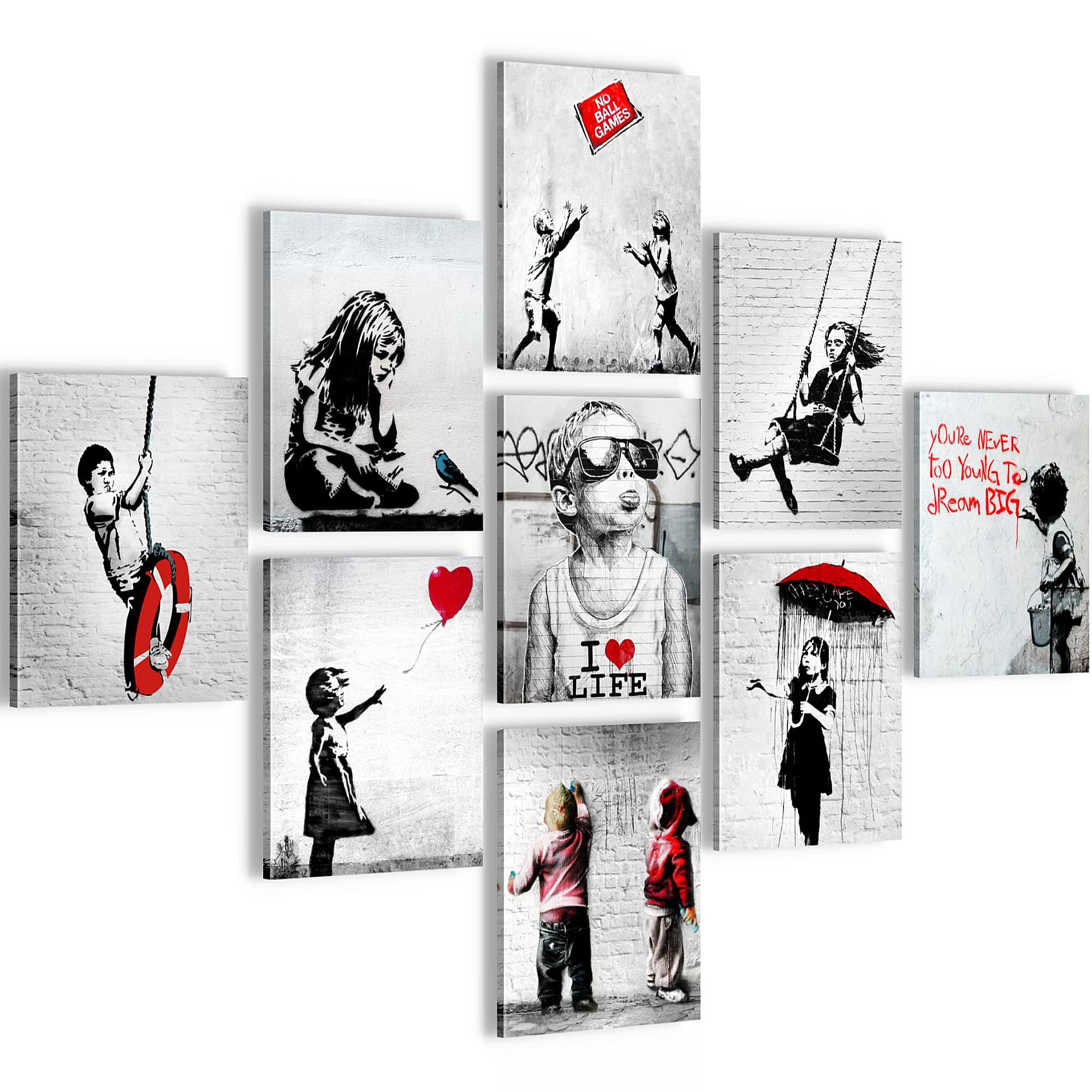 Novart Set de Decoración de Pared con Cuadros Banksy Cuadro - LISTO PARA COLGAR - No Necesita Marco - Dormitorio Salón Cocina - N024991a